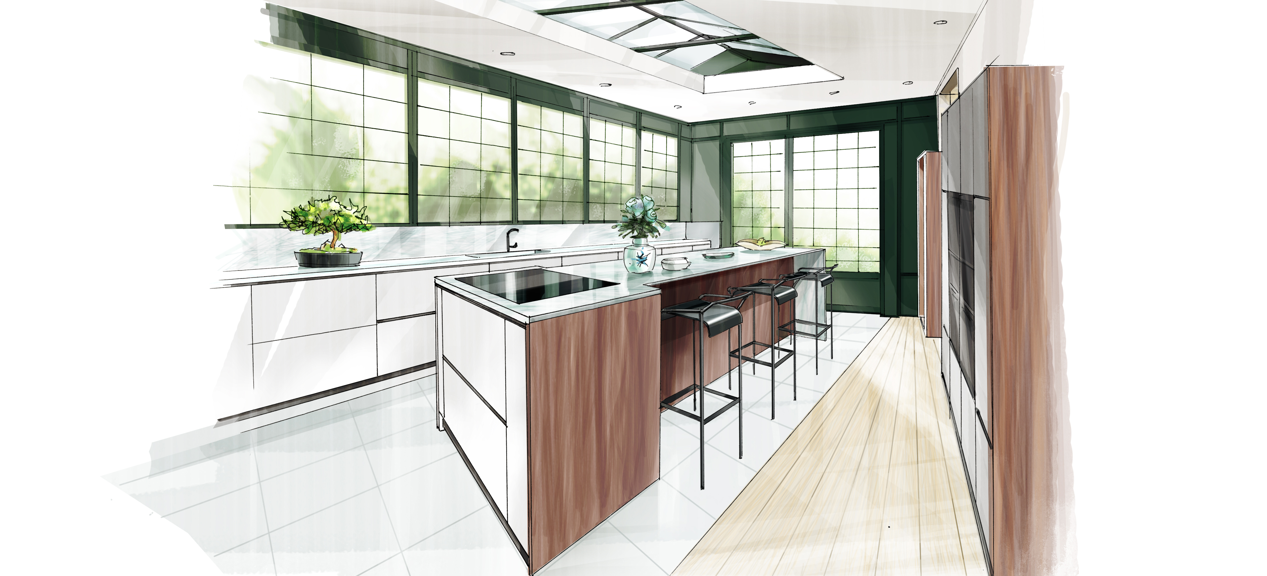 croquis-cuisine-sous-verrière-renovation-perene