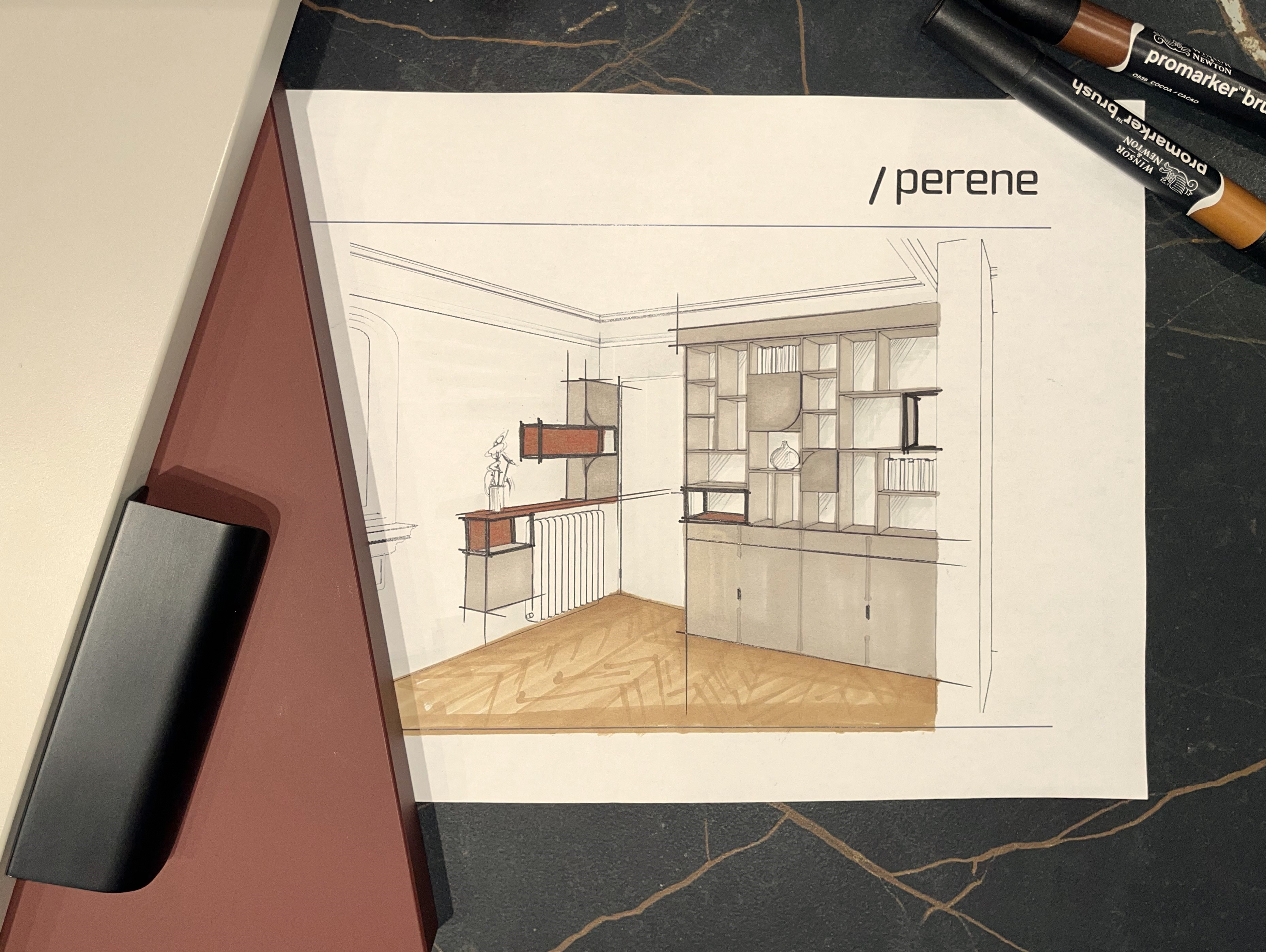 Bibliothèque sur mesure - Croquis avant projet